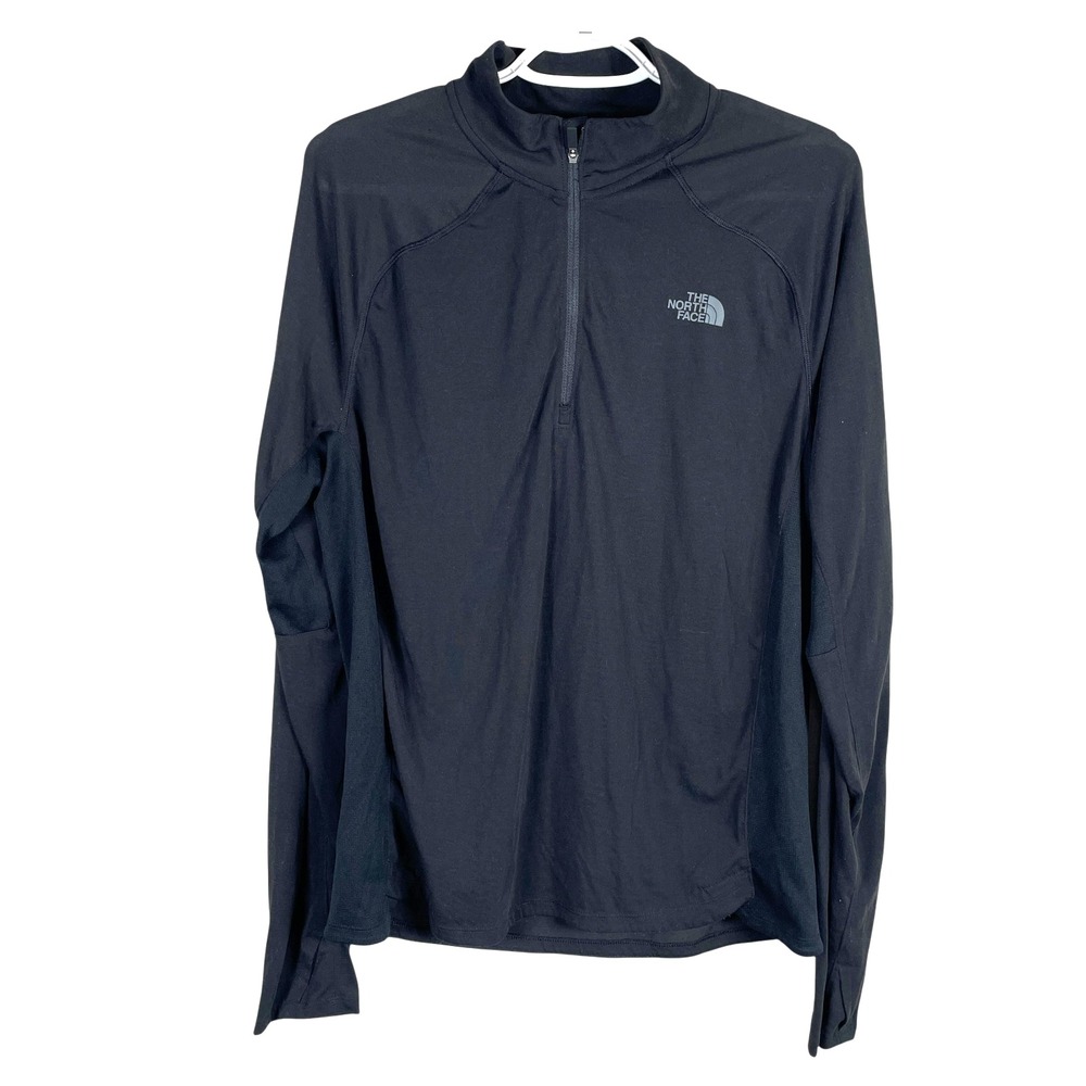North Face Essential 1/4 Zip Pullover Mens M Black Running Breathable‎ Reflects - Picture 2 of 9